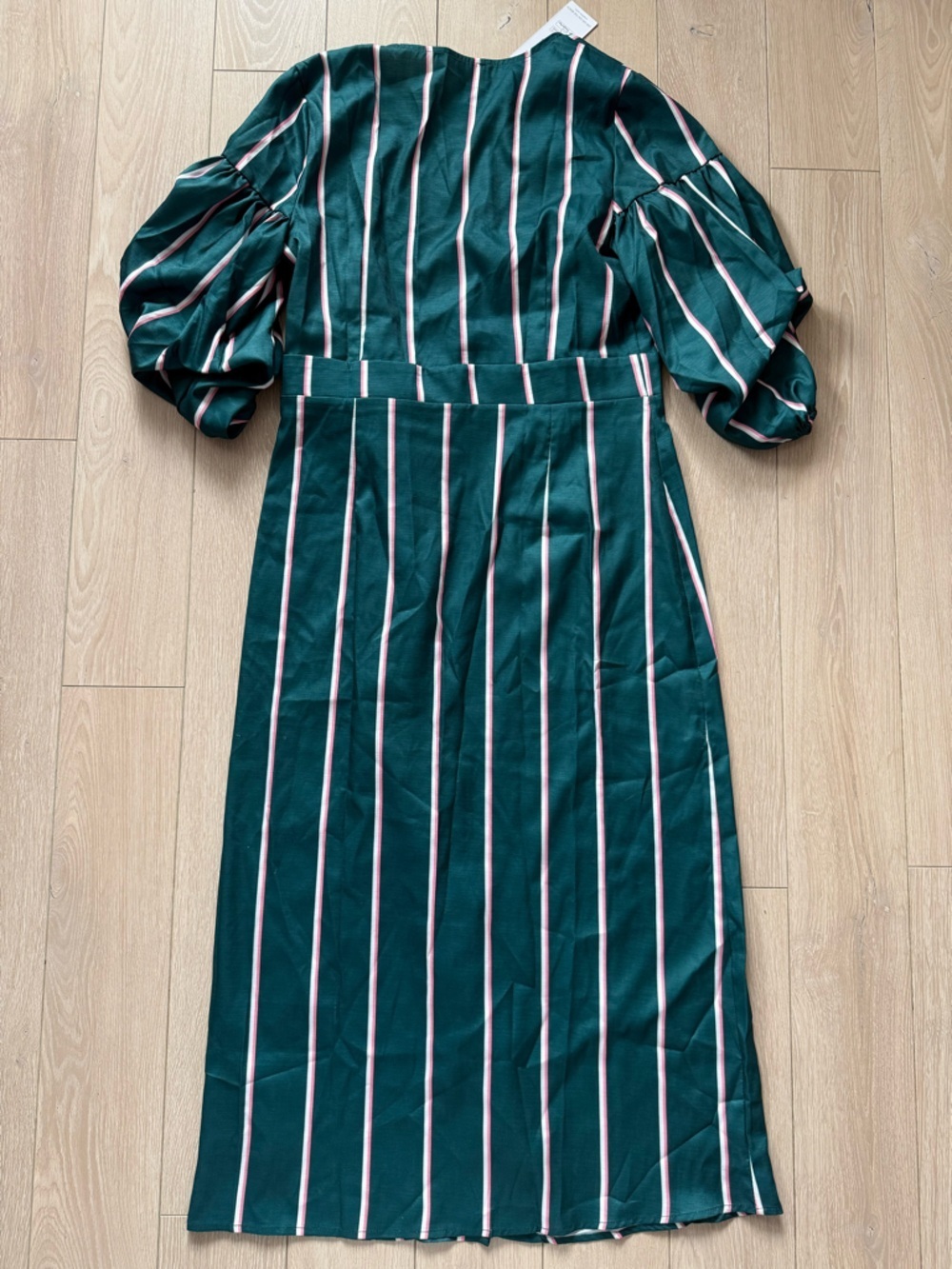 NWT Cupshe Pinstriped Puff-Sleeve Midi Dress in Green & Pink Women’s Size Large - Picture 4 of 13